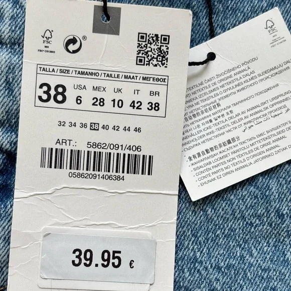 ZARA High Rise Full Length Straight Leg Blue Jeans--6 - Picture 13 of 16